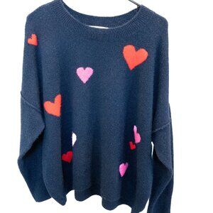 CeCe Navy Blue Red Pink Hearts Oversized Loose Women's Sweater Sized Large